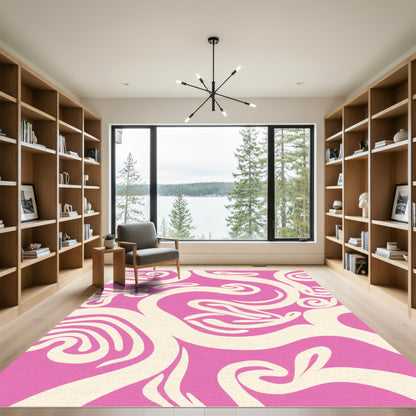 Cream Swirls Pink Abstract Rug