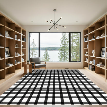 Classic Black White Intersecting Lines Rug