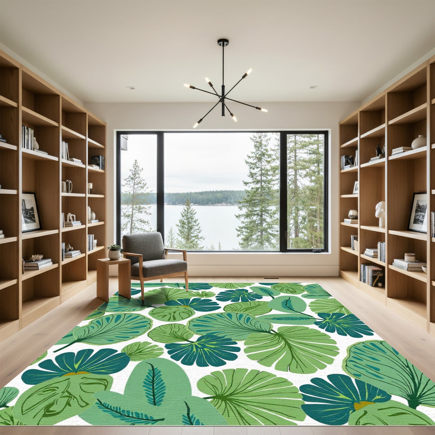 Lush Tropical Green Leaf Arrangement Rug