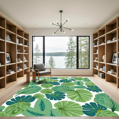 Lush Tropical Green Leaf Arrangement Rug