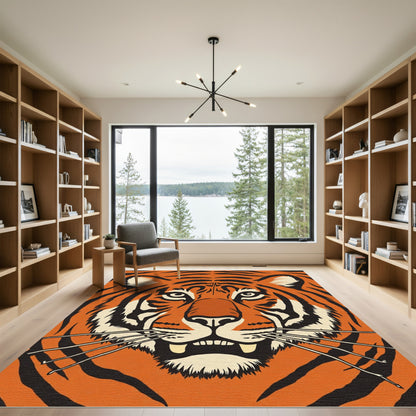 Bold Orange Tiger Face Rug