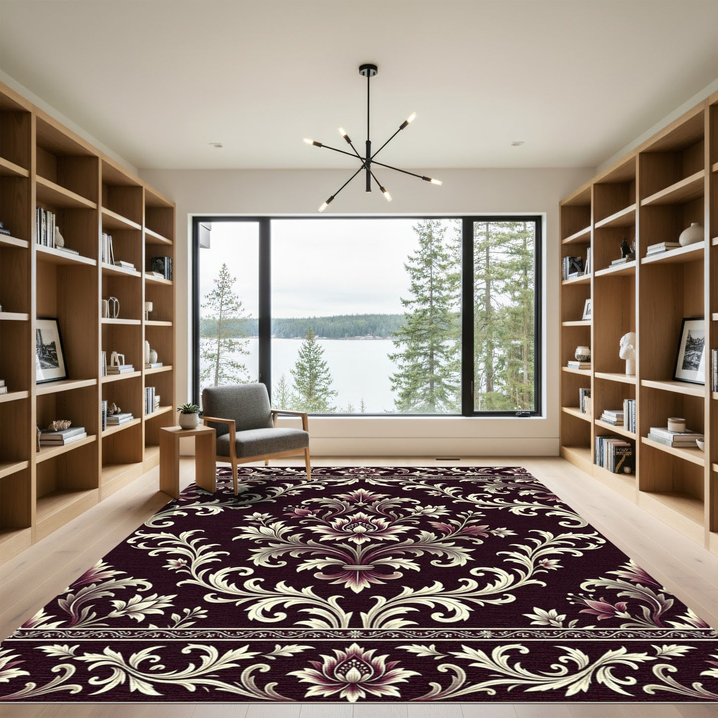 Rich Plum Colonial Floral Scroll Rug