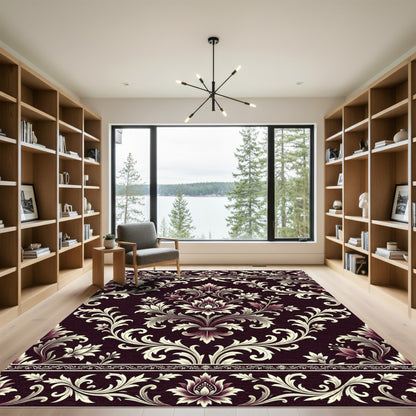 Rich Plum Colonial Floral Scroll Rug