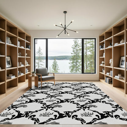 Abstract Black Organic Scrollwork Rug