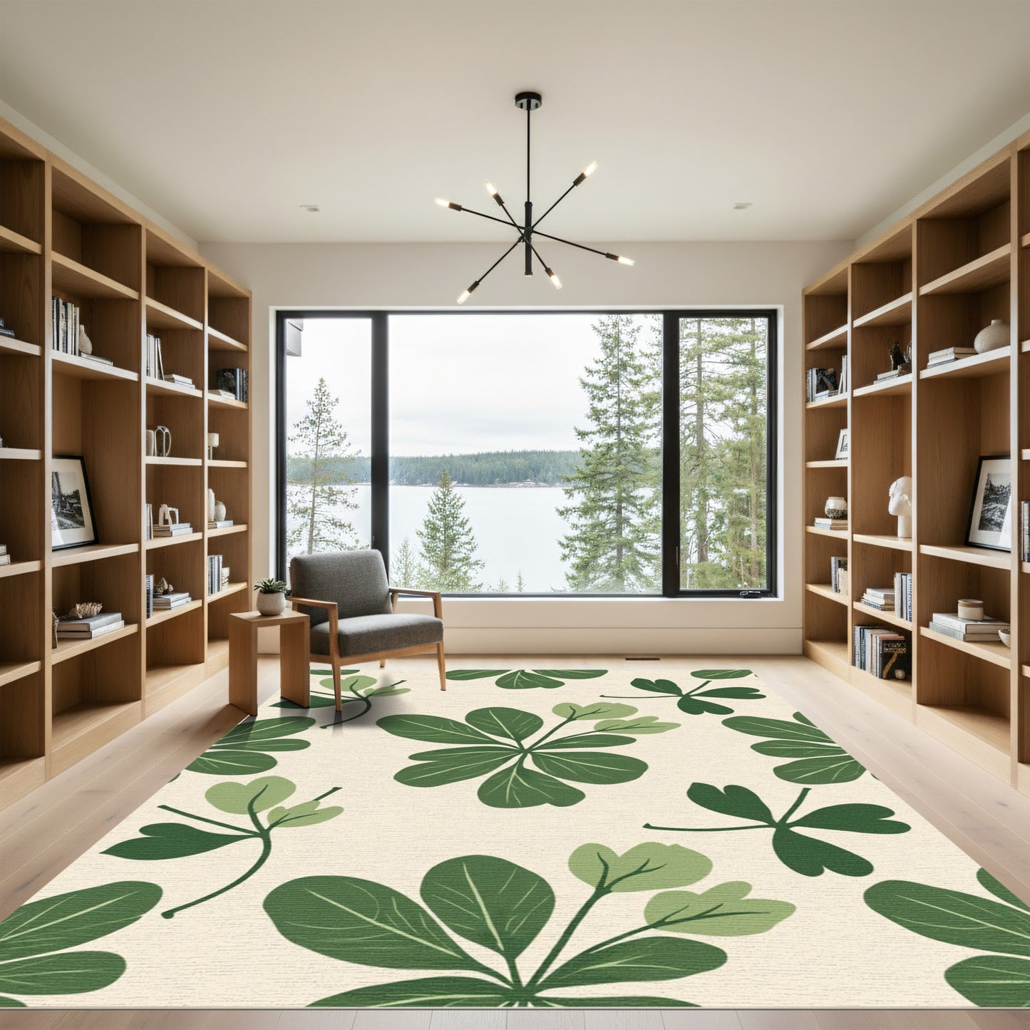 Botanical Green Leaf Cluster Rug