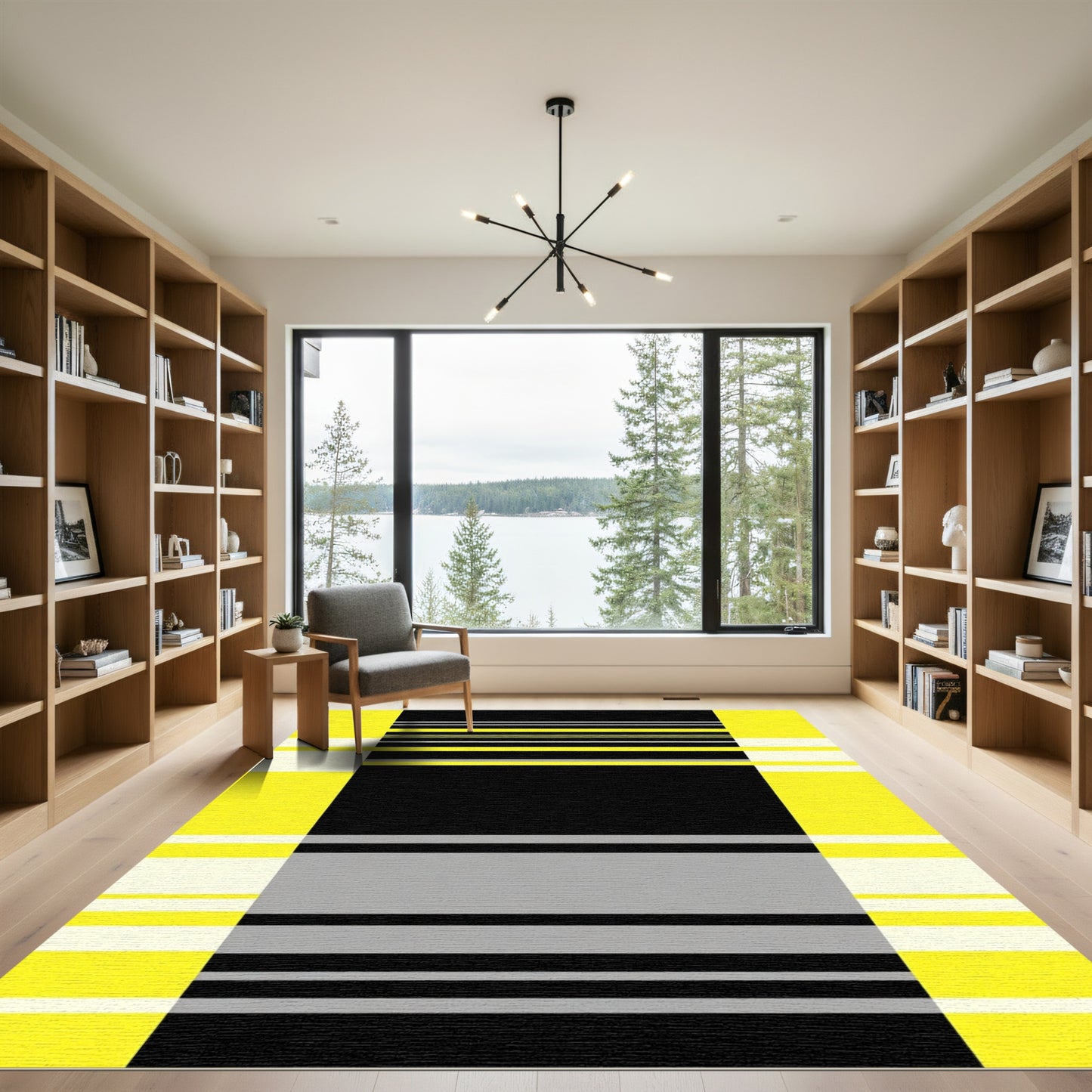 Bold Yellow Black Gray Stripe Arrangement Rug
