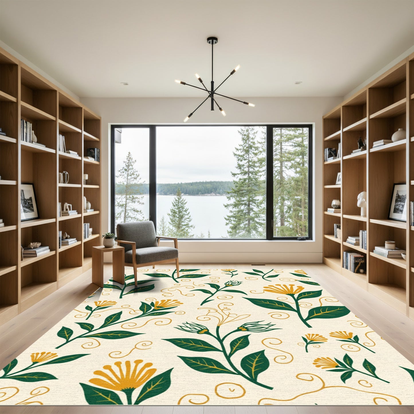 Golden Botanical Scroll Foliage Rug
