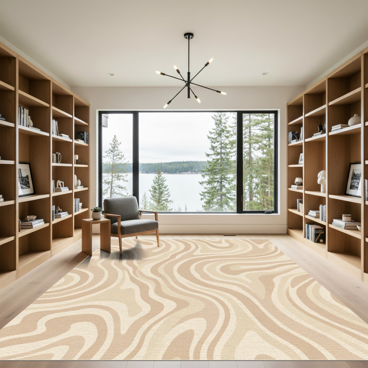 Neutral Abstract Swirl Wood Grain Rug