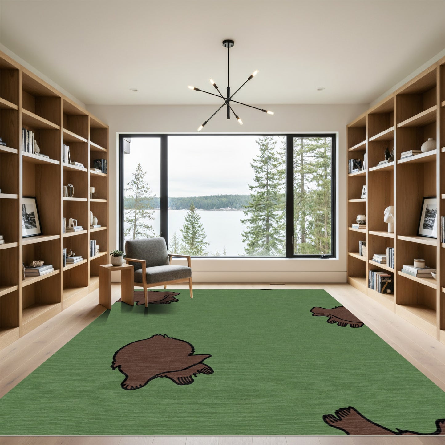 Green Brown Cartoon Paw Print Rug