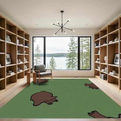 Green Brown Cartoon Paw Print Rug