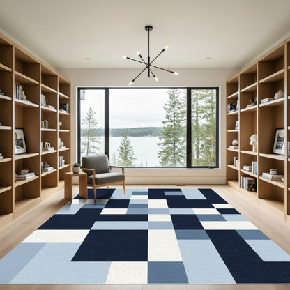 Modern Geometric Navy Blue Blocks Rug