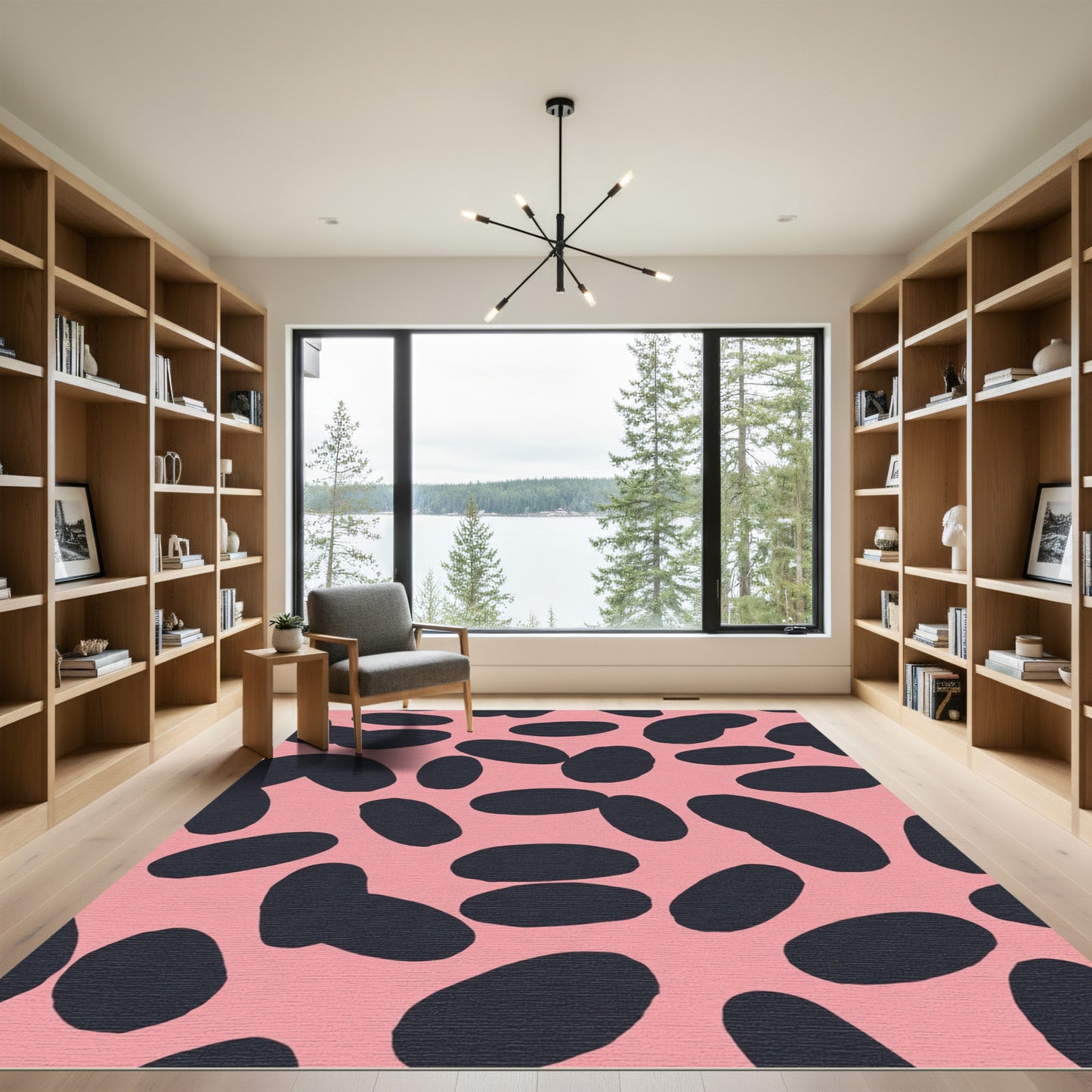 Pink Black Abstract Blob Rug