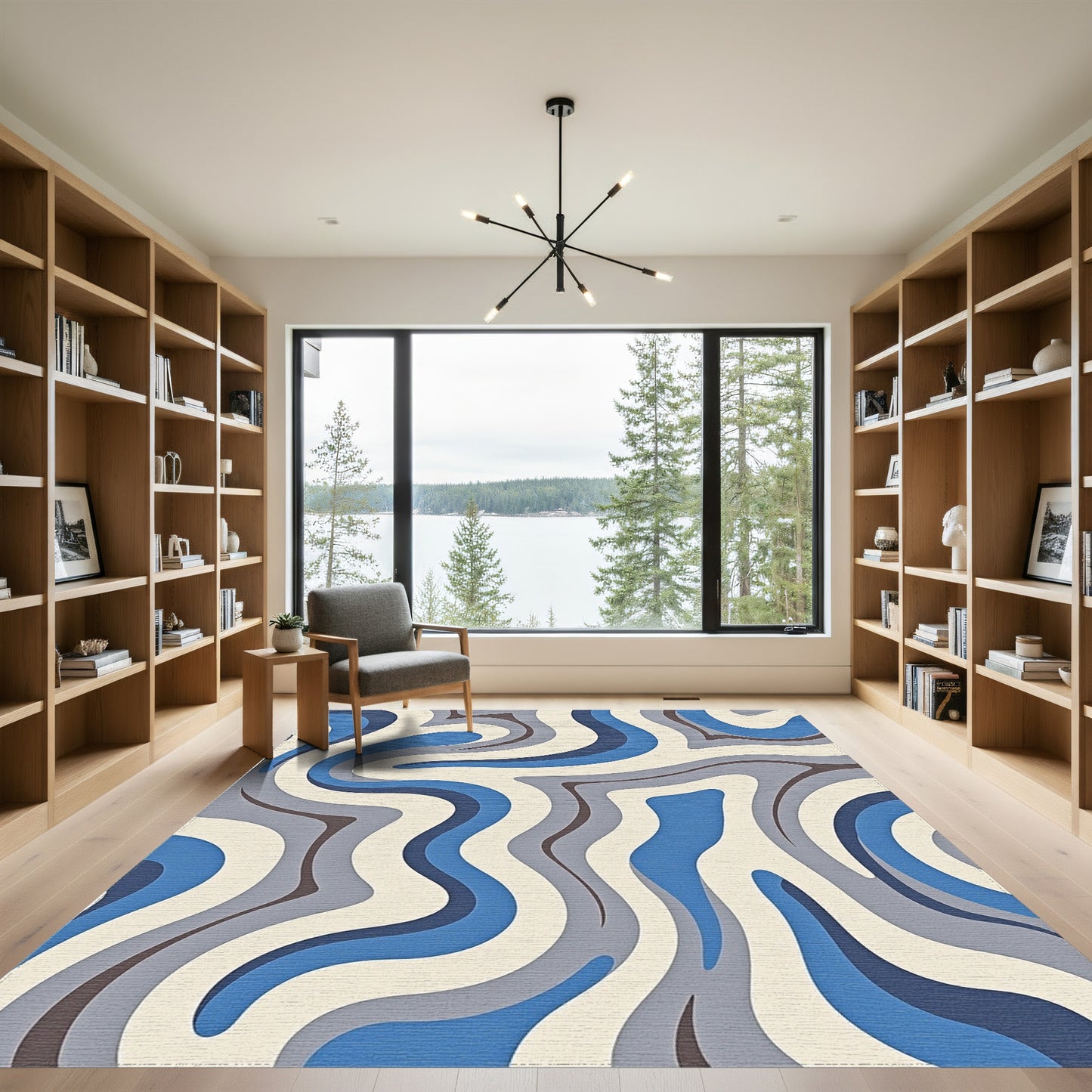 Blue Gray Wavy Abstract Rug