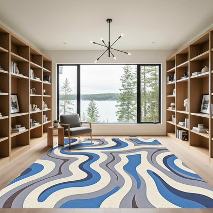 Blue Gray Wavy Abstract Rug