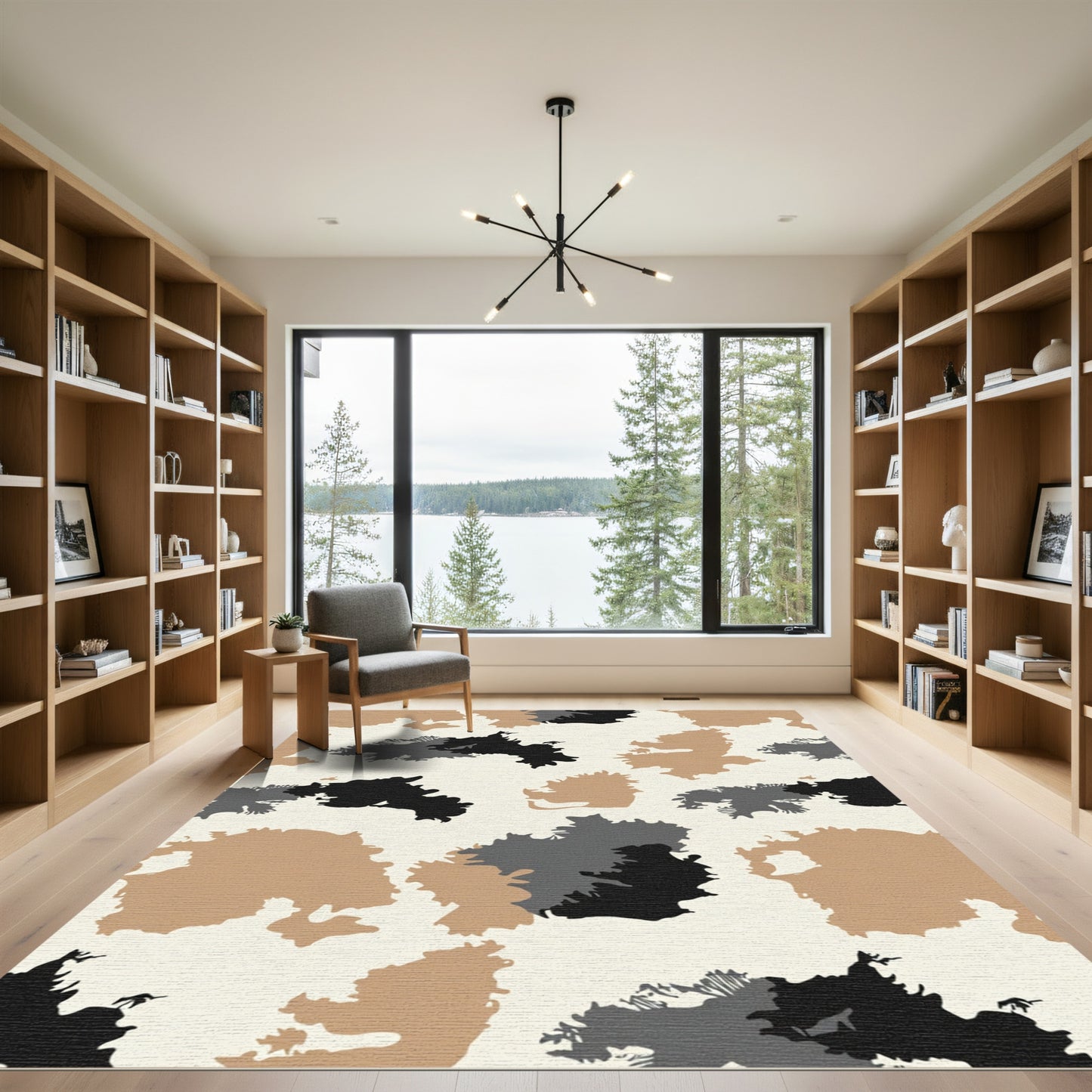 Abstract Beige Black Gray Spotty Rug