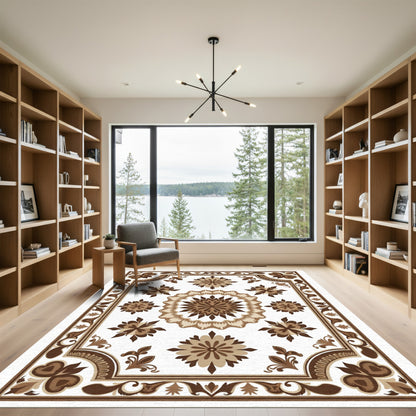 Brown Floral Medallion Arabesque Rug