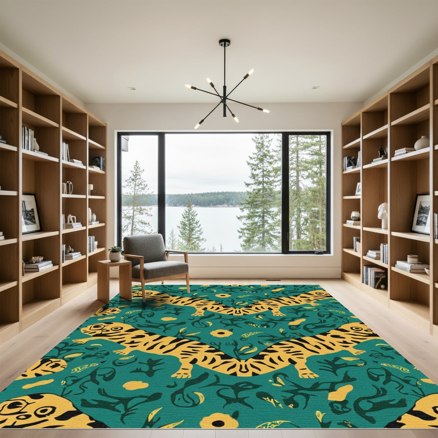 Whimsical Yellow Tiger Jungle Pattern Rug