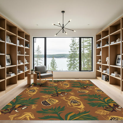 Earthy Tropical Leaf and Pod Rug