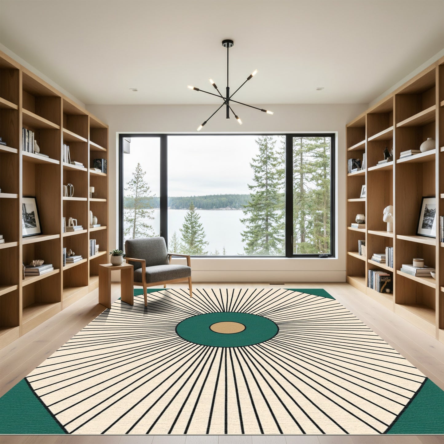 Emerald Sunburst Geometric Cream Rug