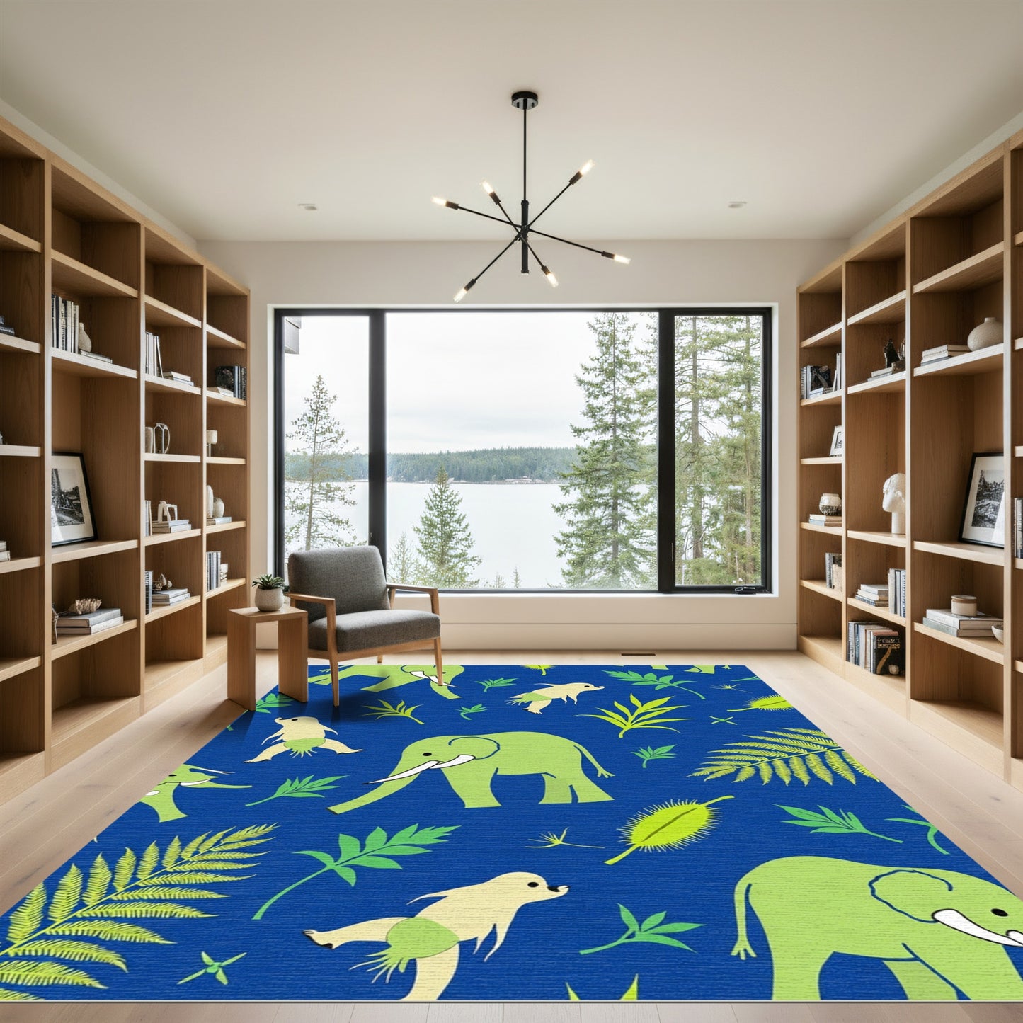 Whimsical Green Elephants Jungle Foliage Rug