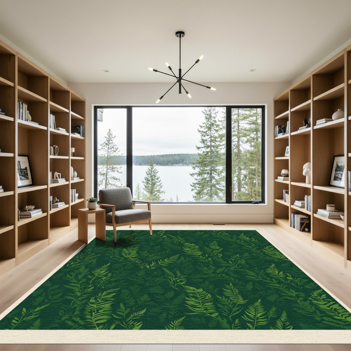 Deep Forest Green Fern Overlay Rug