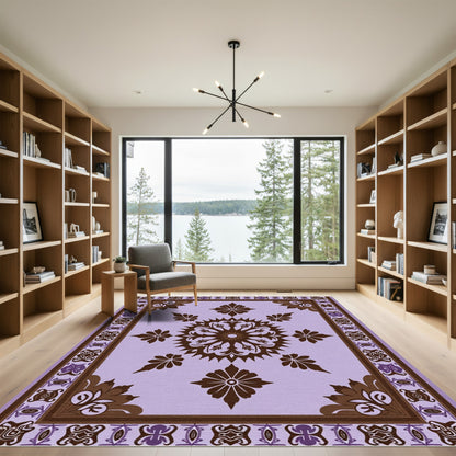 Lavender Brown Floral Mandala Border Rug