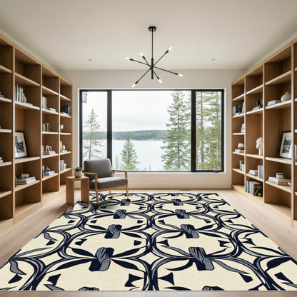 Cream Navy Art Nouveau Botanical Rug