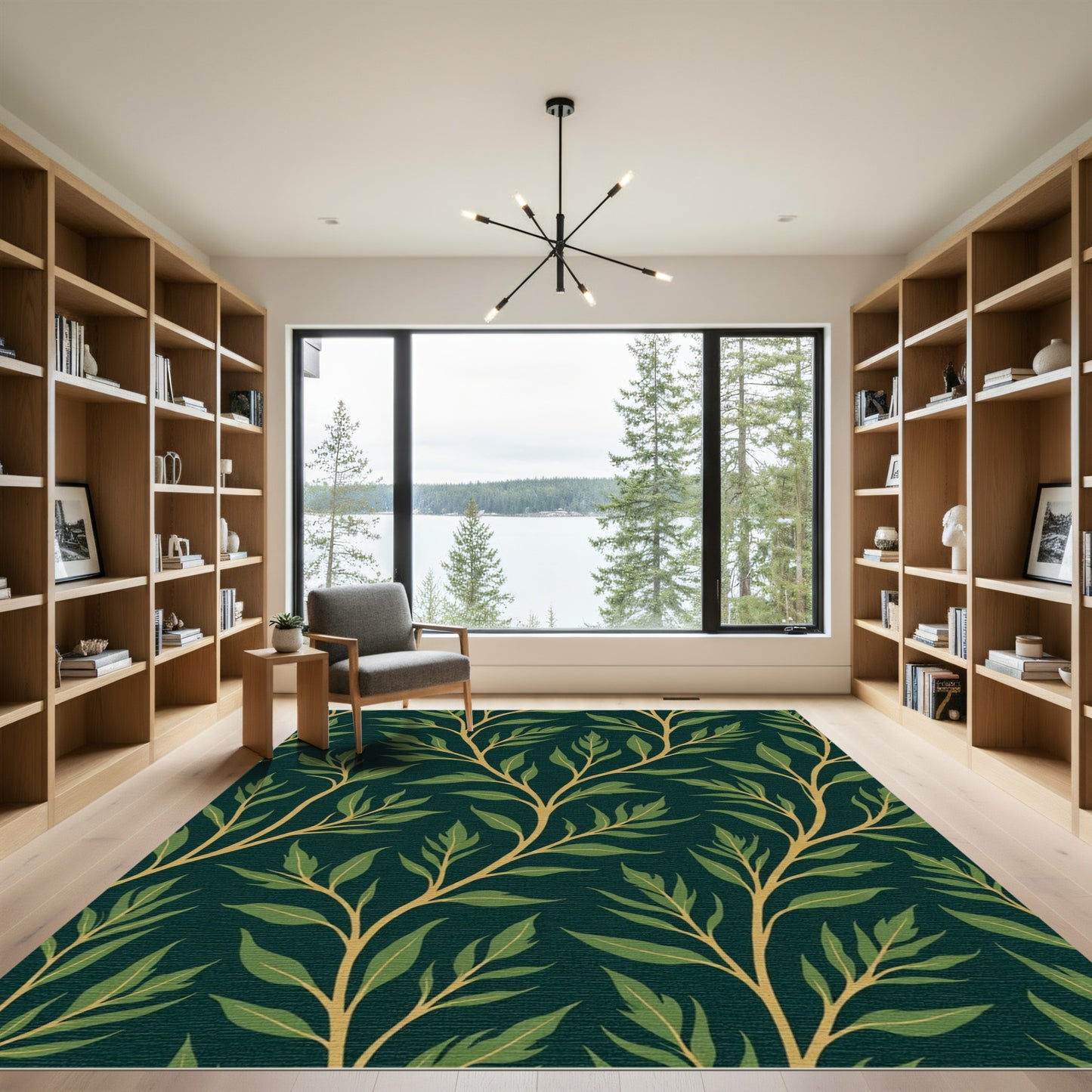 Emerald Green Leafy Vine Branch Rug