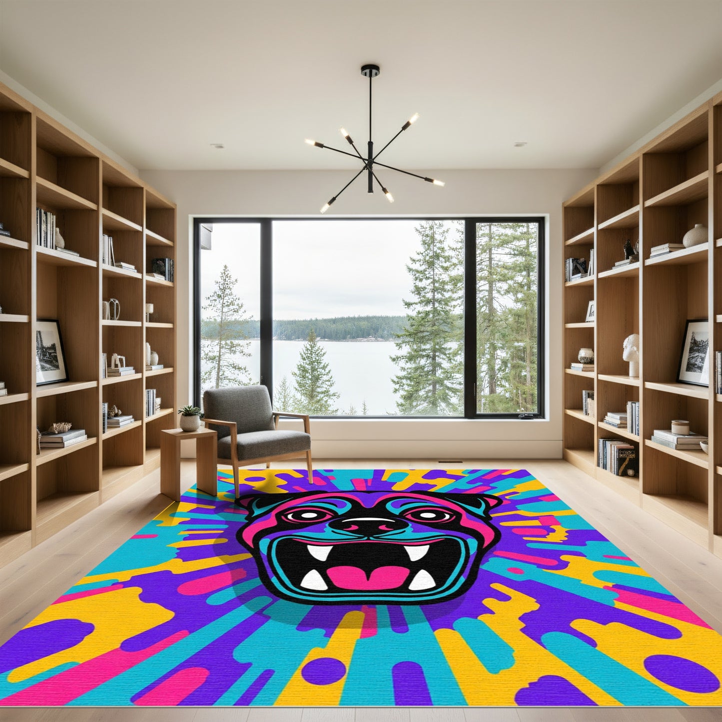 Vivid Rottweiler Face Psychedelic Burst Rug
