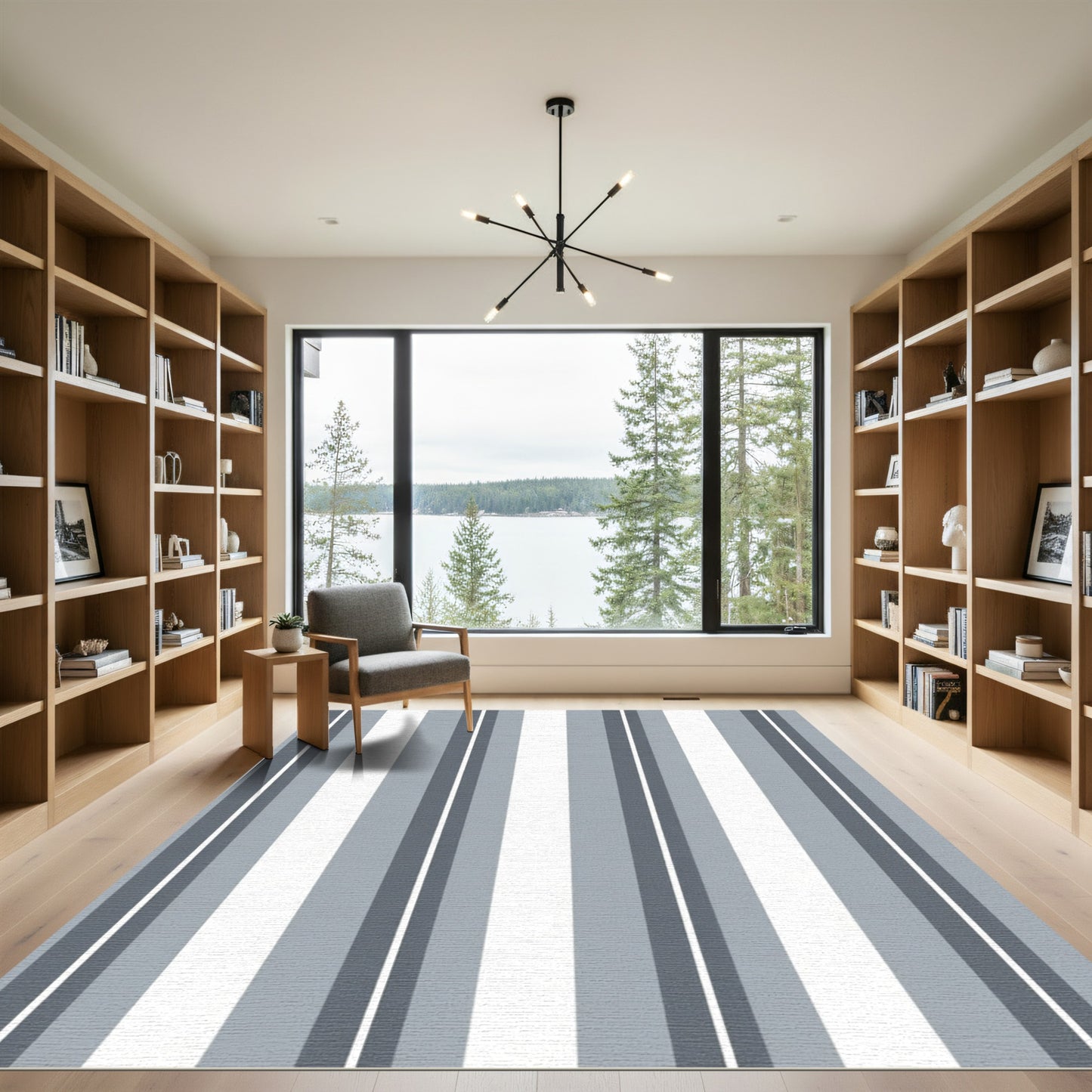 Modern Gray White Vertical Stripe Rug