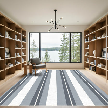 Modern Gray White Vertical Stripe Rug