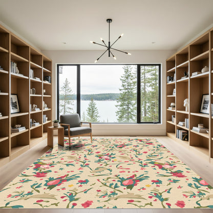 Vintage Rose and Leaf Pattern Rug