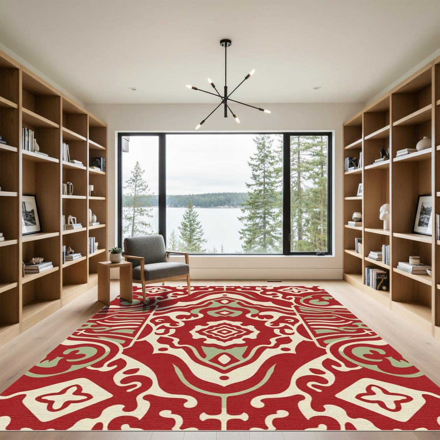 Crimson Cream Sage Abstract Cartouche Rug