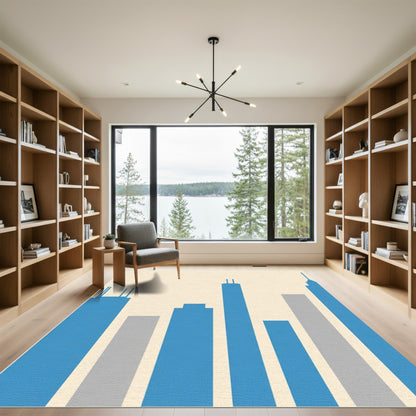 Blue Gray Skyline Cityscape Silhouettes Rug