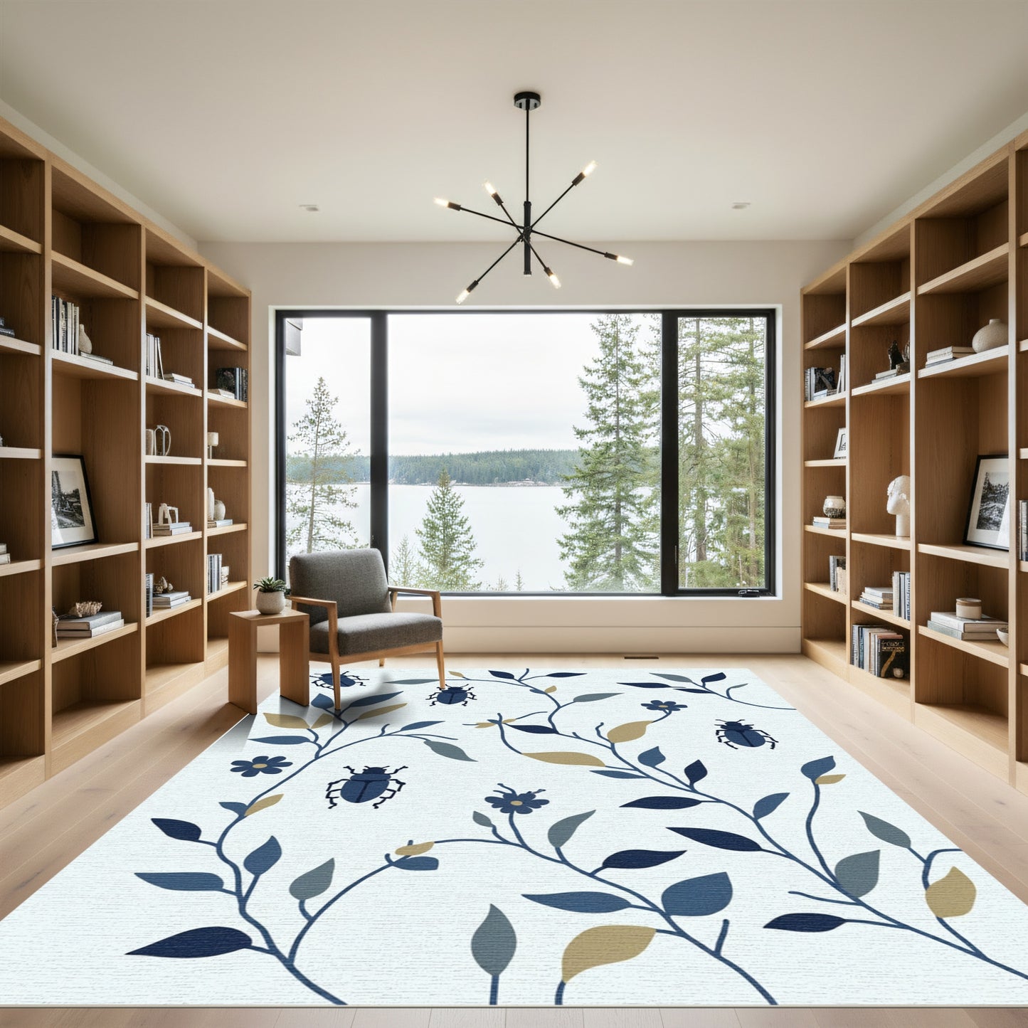 Navy Blue Beetle Floral Swirl Rug