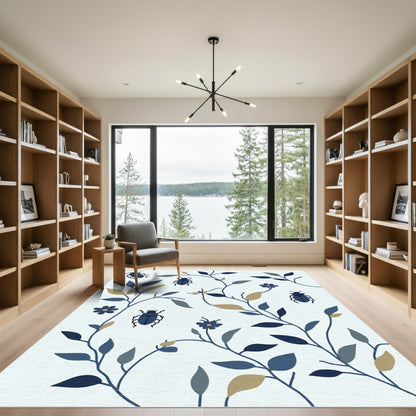 Navy Blue Beetle Floral Swirl Rug