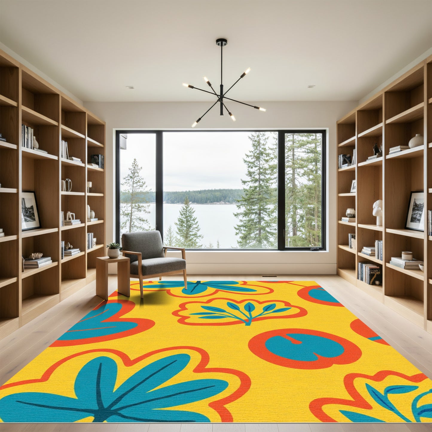 Whimsical Yellow Blue Floral Garden Rug
