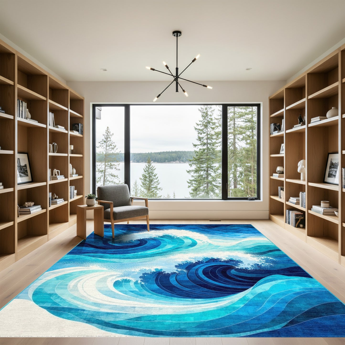 Dynamic Navy Crashing Waves Rug