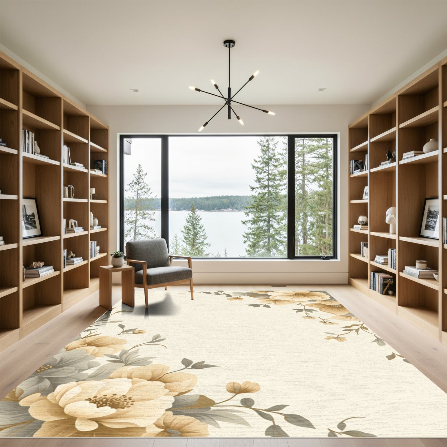 Cream and Grey Floral Arrangement Rug