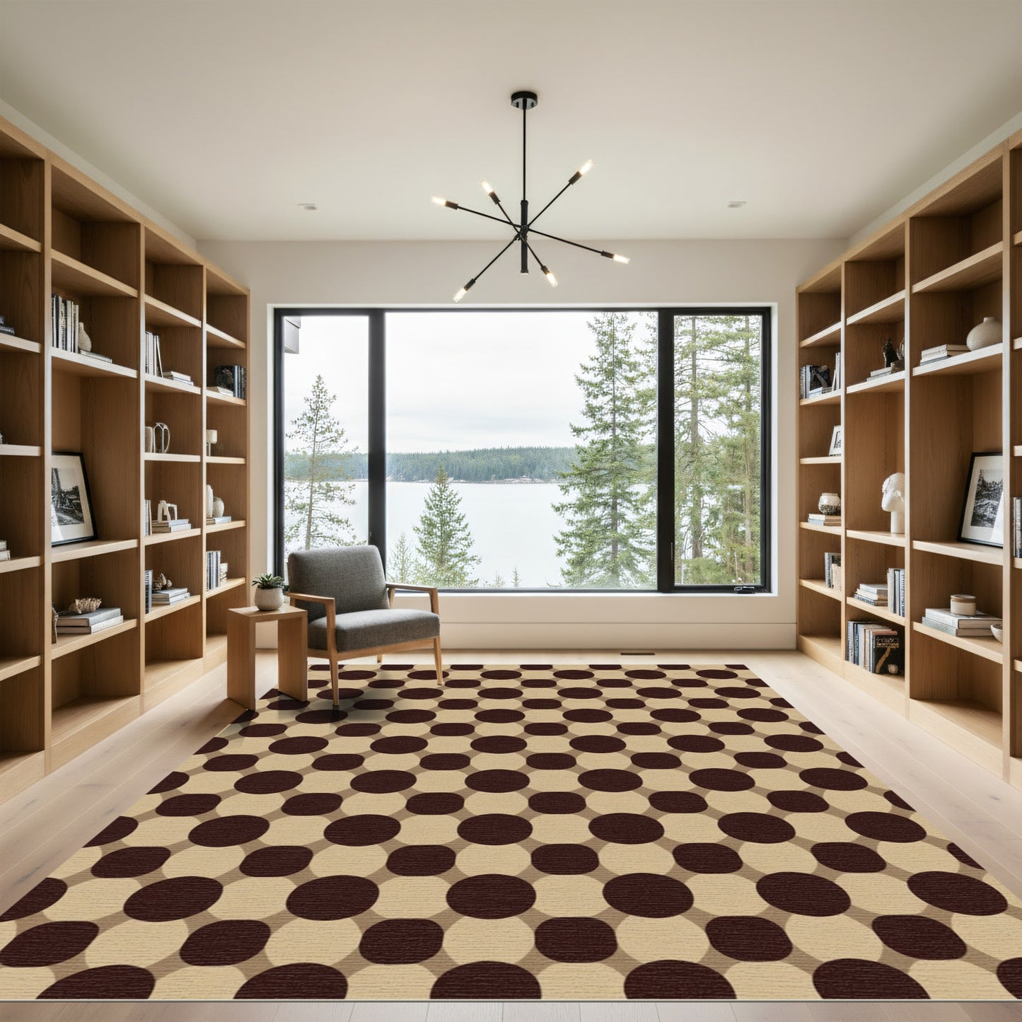 Deep Brown Tan Polka Dot Grid Rug