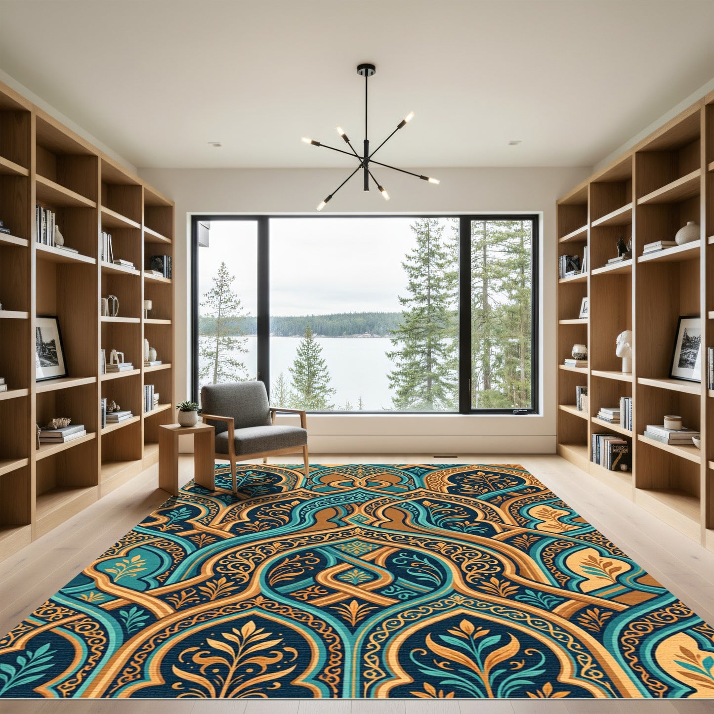 Teal Gold Arabesque Garden Arch Rug