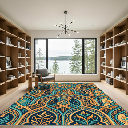 Teal Gold Arabesque Garden Arch Rug