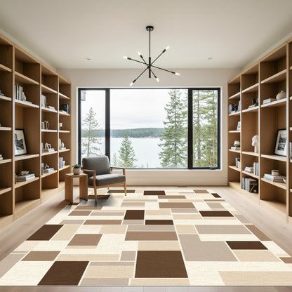 Earth Tones Abstract Geometric Blocks Rug
