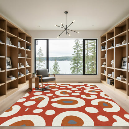 Terracotta Cream Abstract Spots Rug
