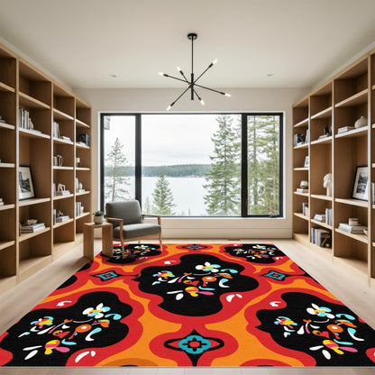 Bold Red Orange Floral Medallion Rug