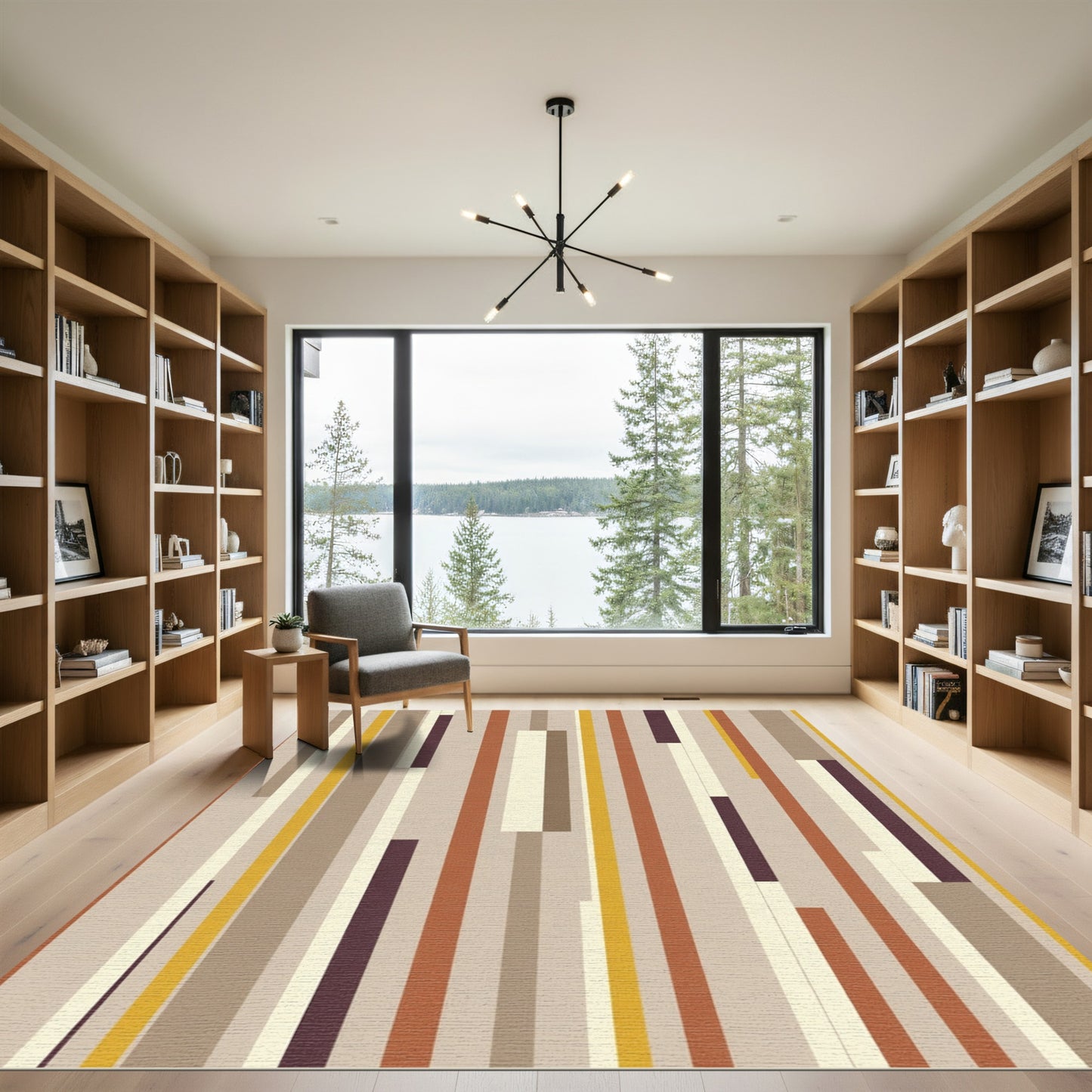 Neutral Earth Tone Vertical Stripe Rug