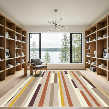 Neutral Earth Tone Vertical Stripe Rug