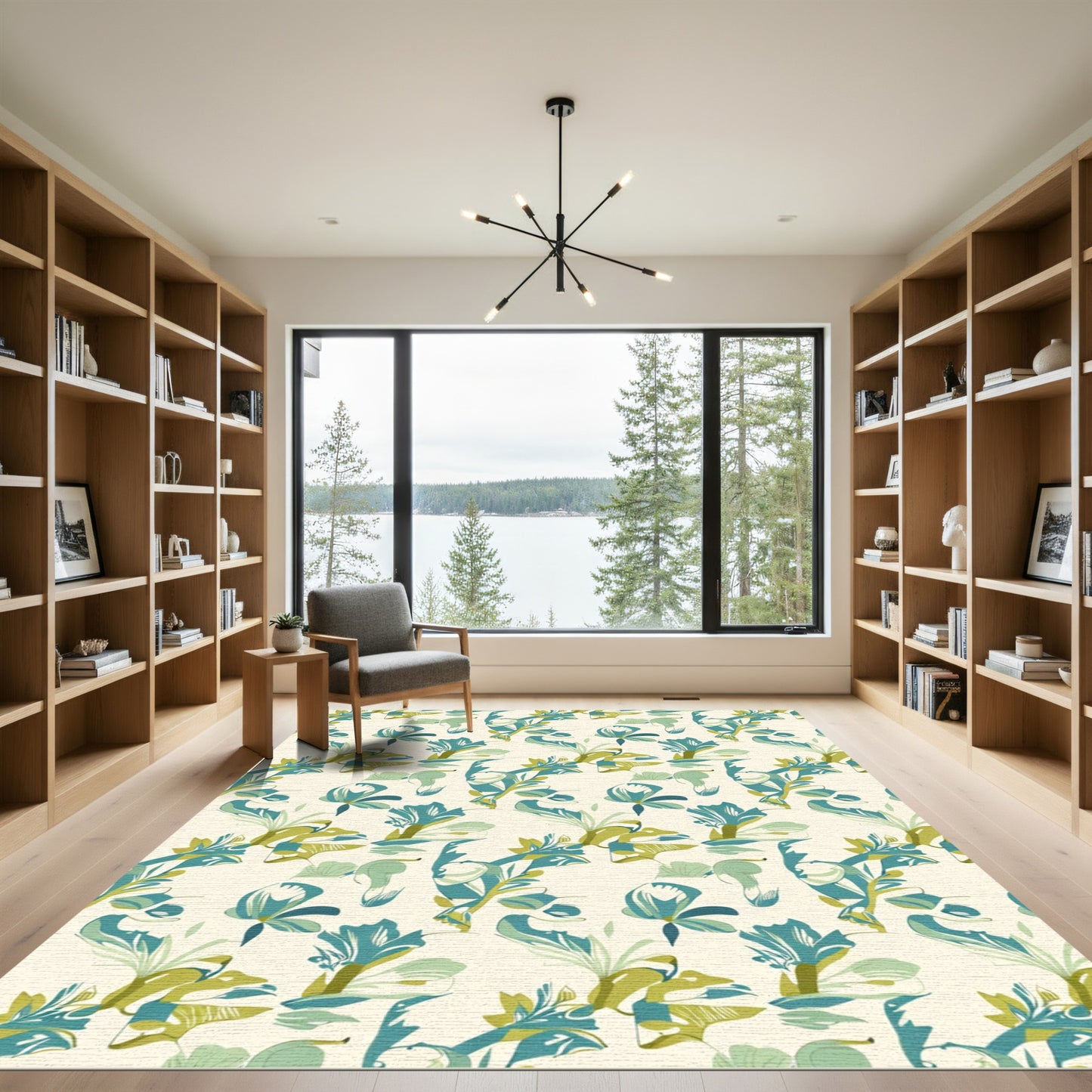 Muted Teal Green Botanical Repeats Rug