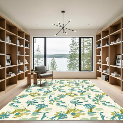Muted Teal Green Botanical Repeats Rug