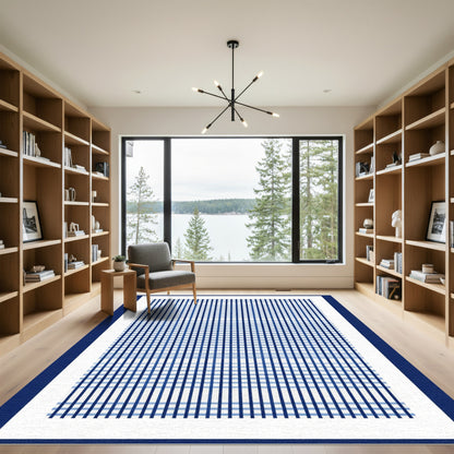 Classic Navy Blue Gingham Weave Rug